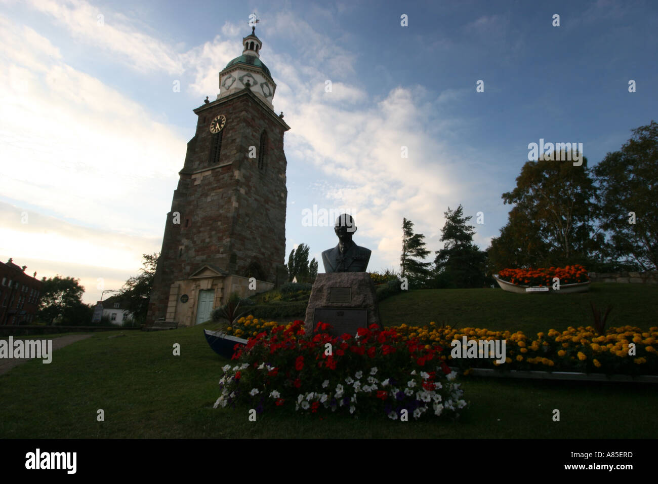 Gardens and a tower in UptonUponSevern Stock Photo Alamy