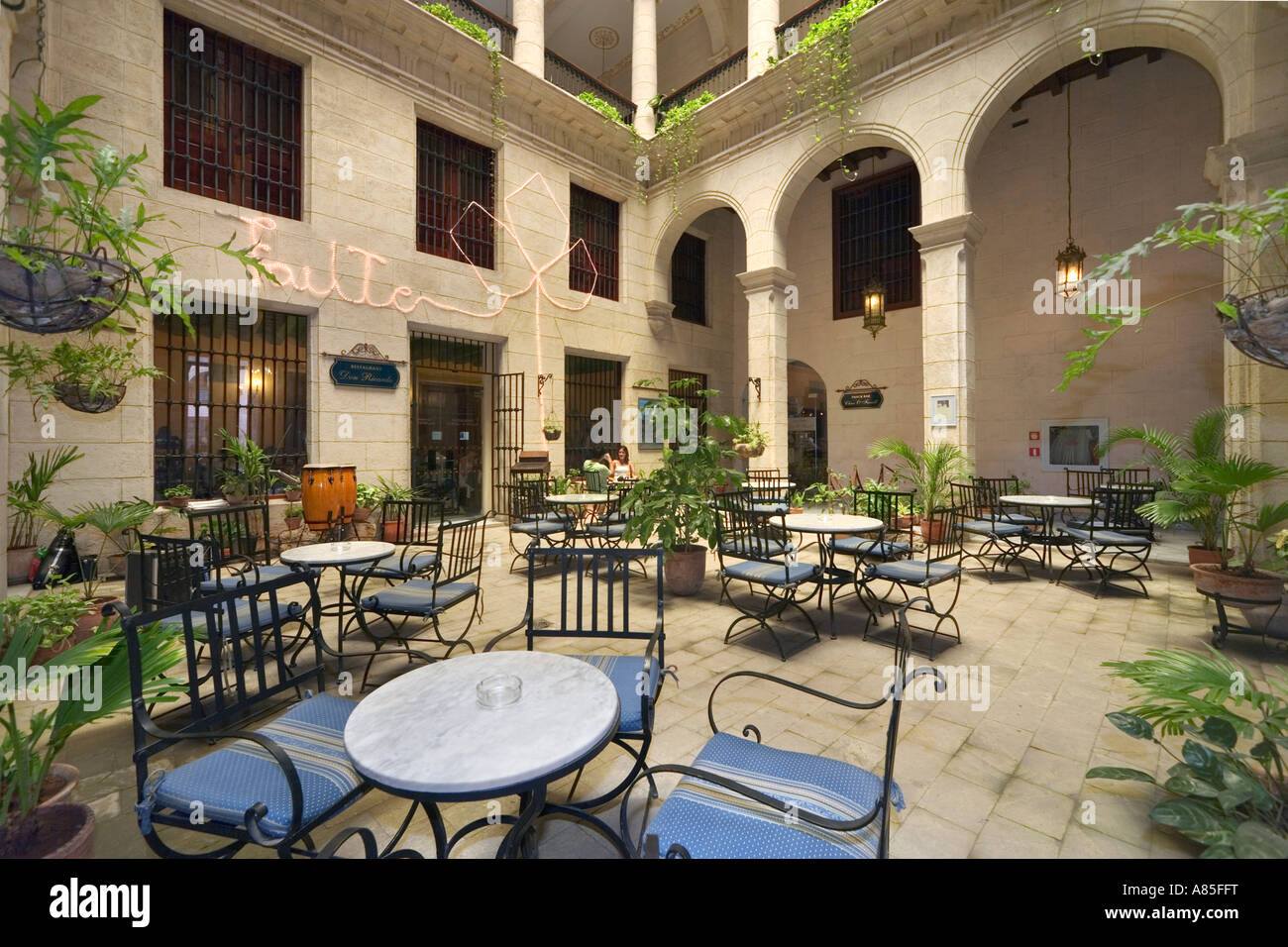 Interior Courtyard, Hotel Palacio O'Farrill, Havana, Cuba, Caribbean Stock Photo