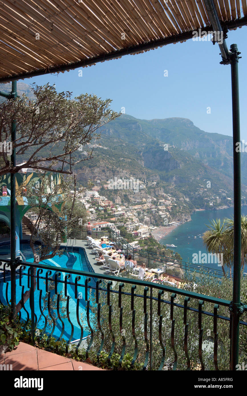 View over Positano from Hotel Le Agavi, Positano, Neapolitan Riviera, Italy Stock Photo