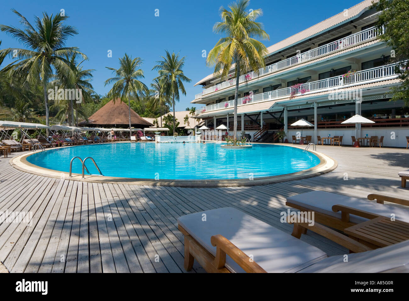 Swimming pool at the Hotel Cape Panwa, Phuket, Thailand Stock Photo