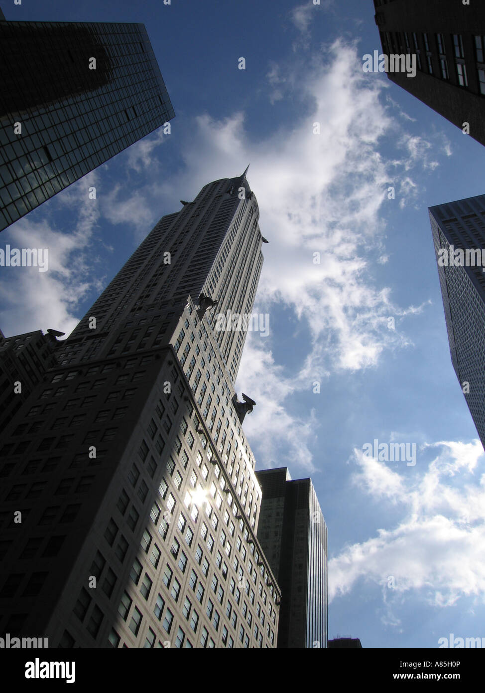 Looking up at Empire State Building office from street level New York