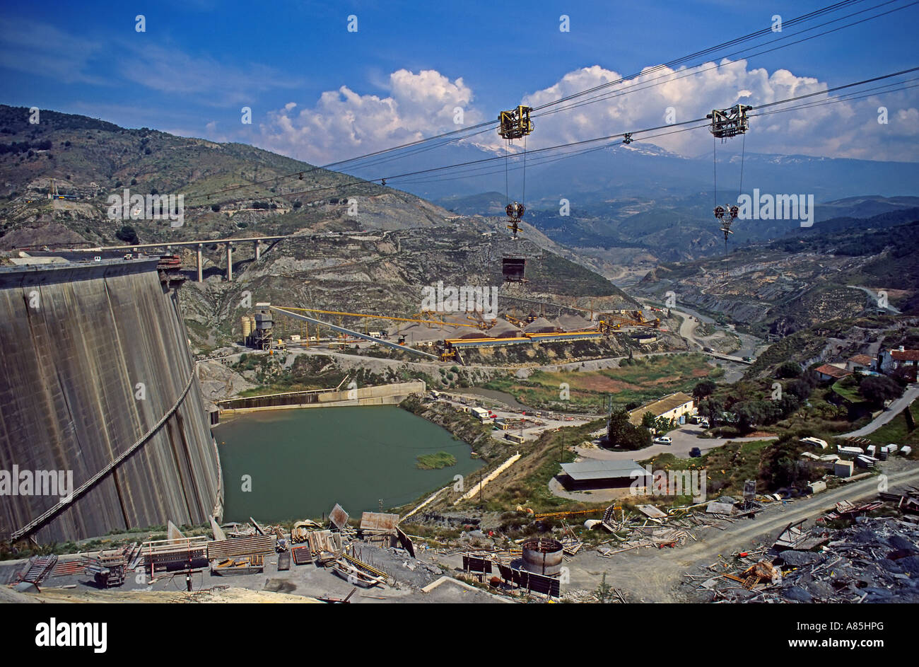 Building the Embalse de Rules dam across the Rio Guadalfeo river Andalucia Spain Stock Photo