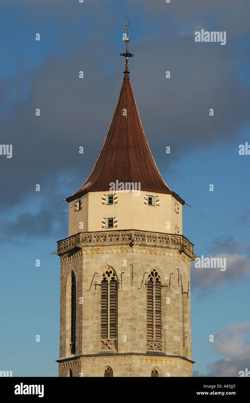 Tower of the Protestant church in Balingen Stock Photo