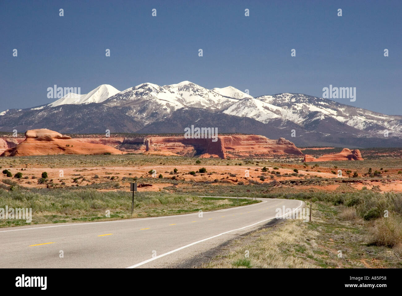 US highway 191 south of Moab Utah La Sal Mountain Range in the