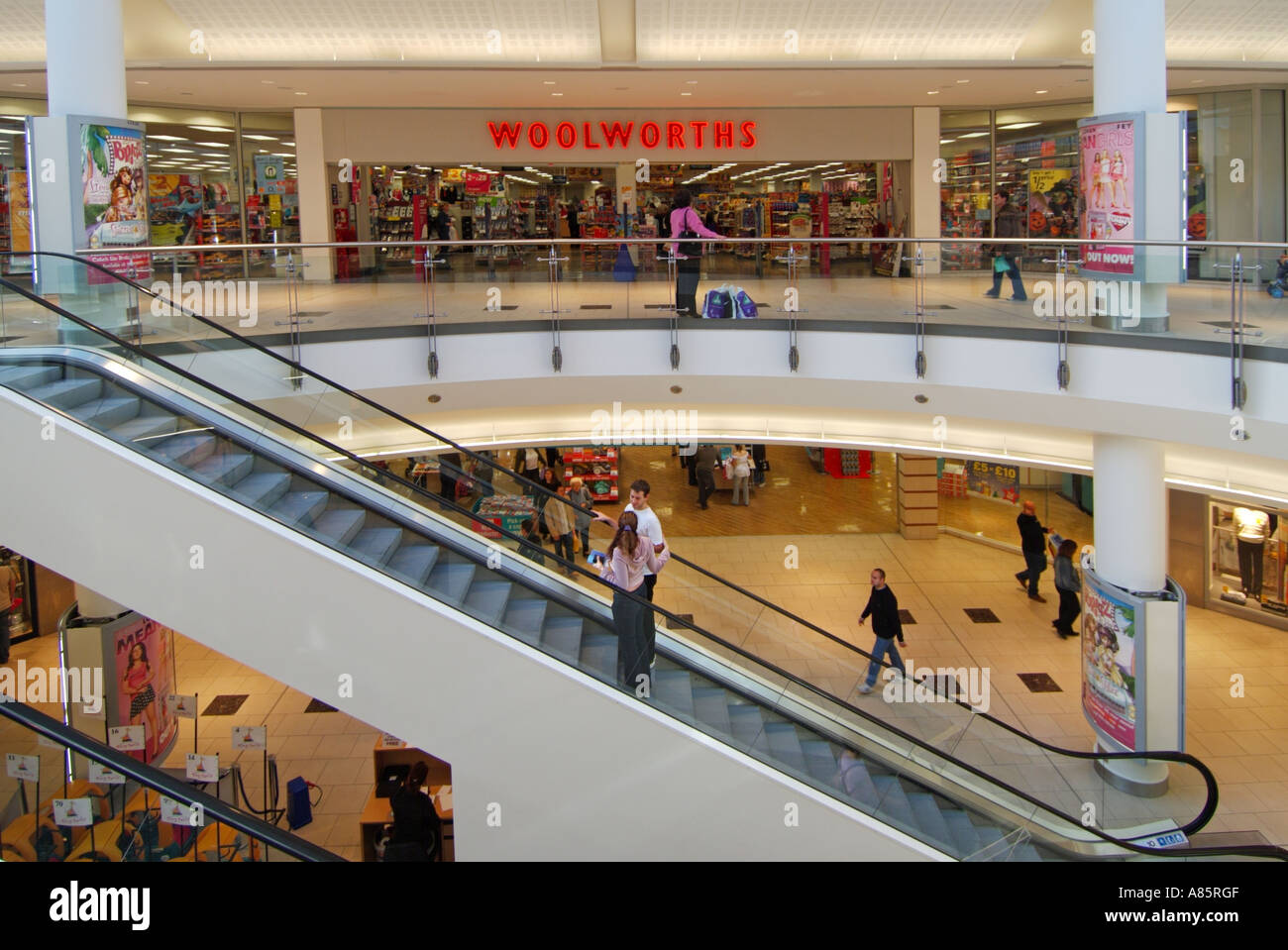 West Thurrock Lakeside indoor shopping mall escalators and Woolworths