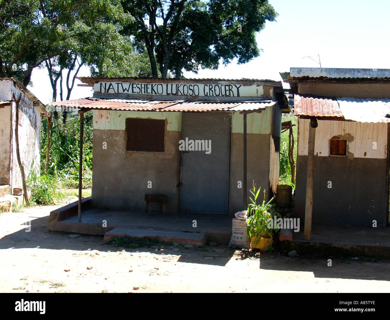 Typical small grocery shop in small rural village in Copperbelt province of Zambia, Southern