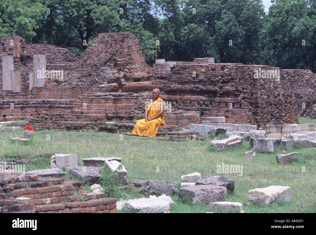 A buddhist monk in Sarnath Stock Photo