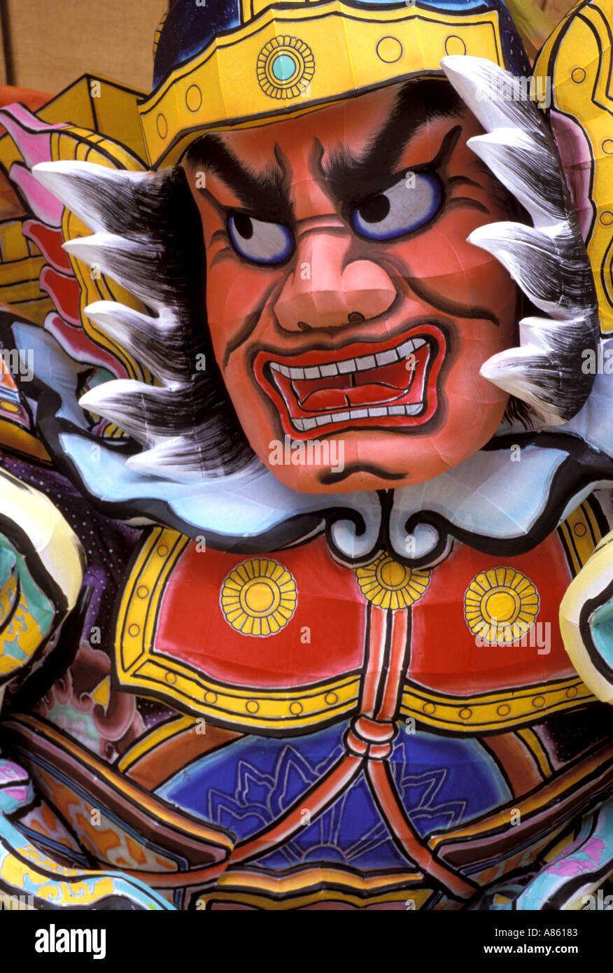 Close up of a Nebuta Matsuri summer festival float showing angry samurai warrior Stock Photo