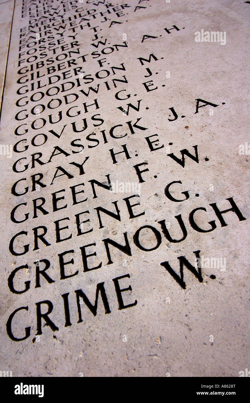 Names of soldiers killed in the First World War, commemorated on the