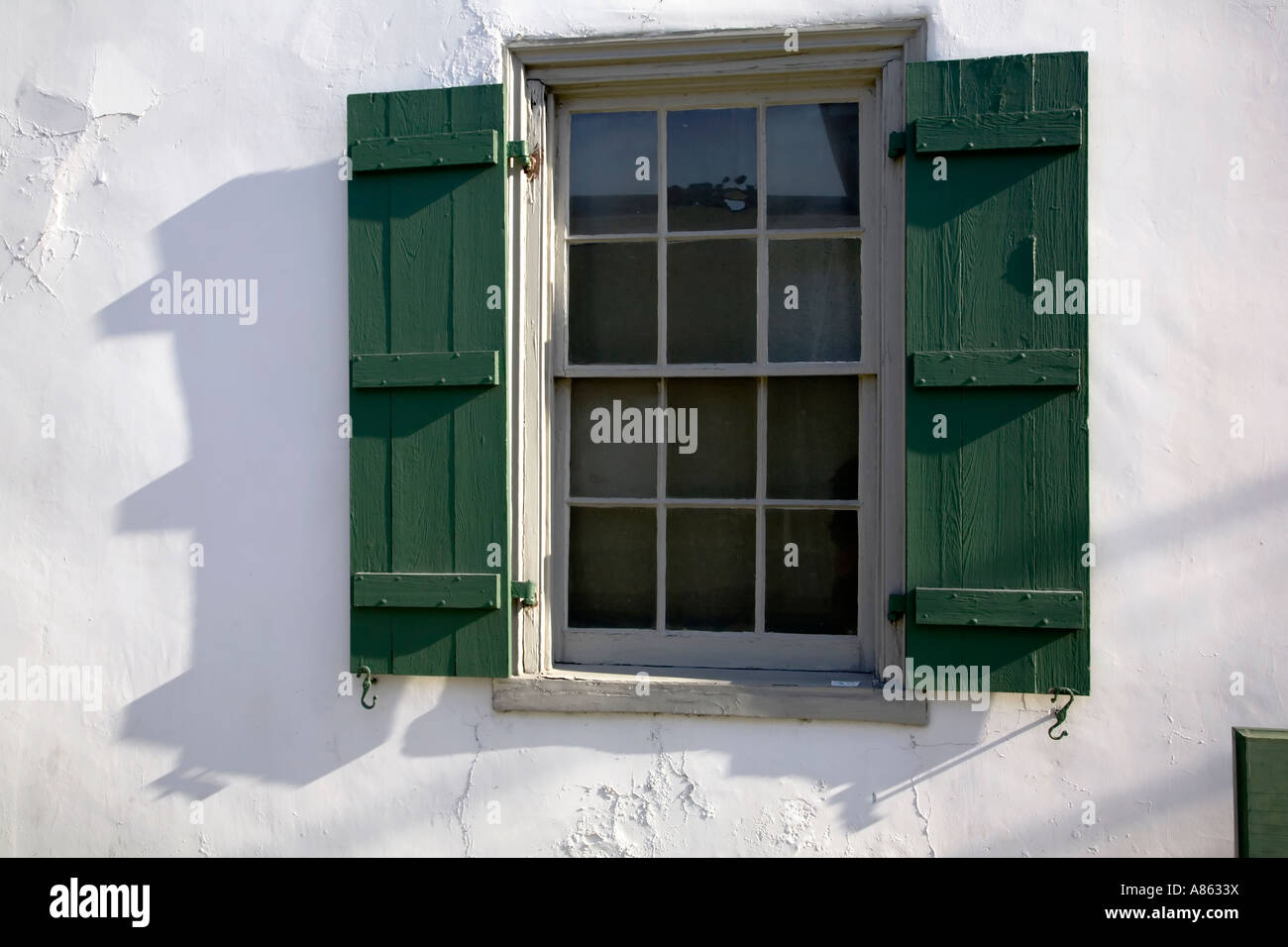 Window and frame detail at The Gonzalez Alvarez house The oldest house in St Augustine a national landmark florida USA Stock Photo