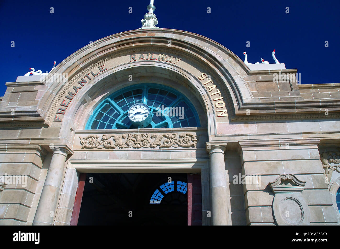 Heritage facade of historic Fremantle Train Station Perth Western Australia Stock Photo