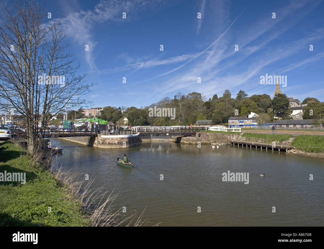 The canal and swing bridge near The Basin, Exeter Stock Photo - Alamy