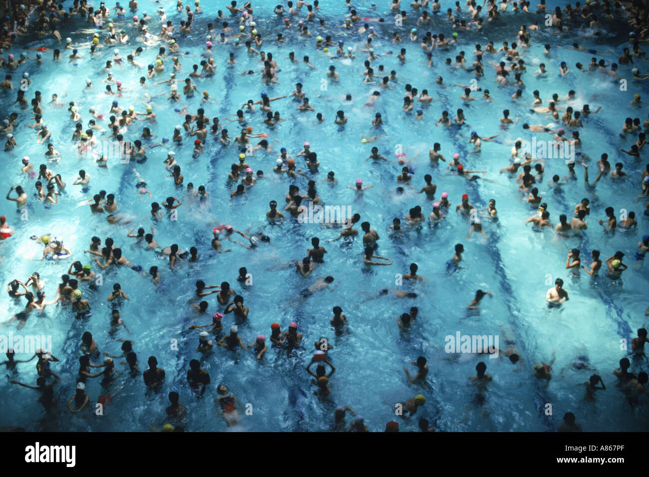 Warm day swimmers in Chamshil indoor pool at Seoul Sports Complex in