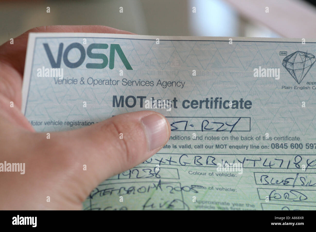MOT certificate Stock Photo