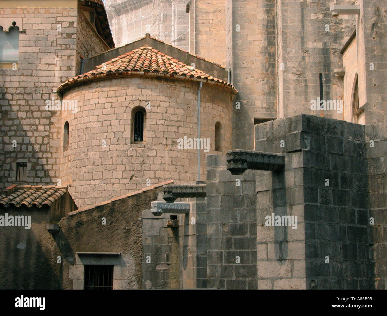gothic buildings in Old town Girona Spain Stock Photo