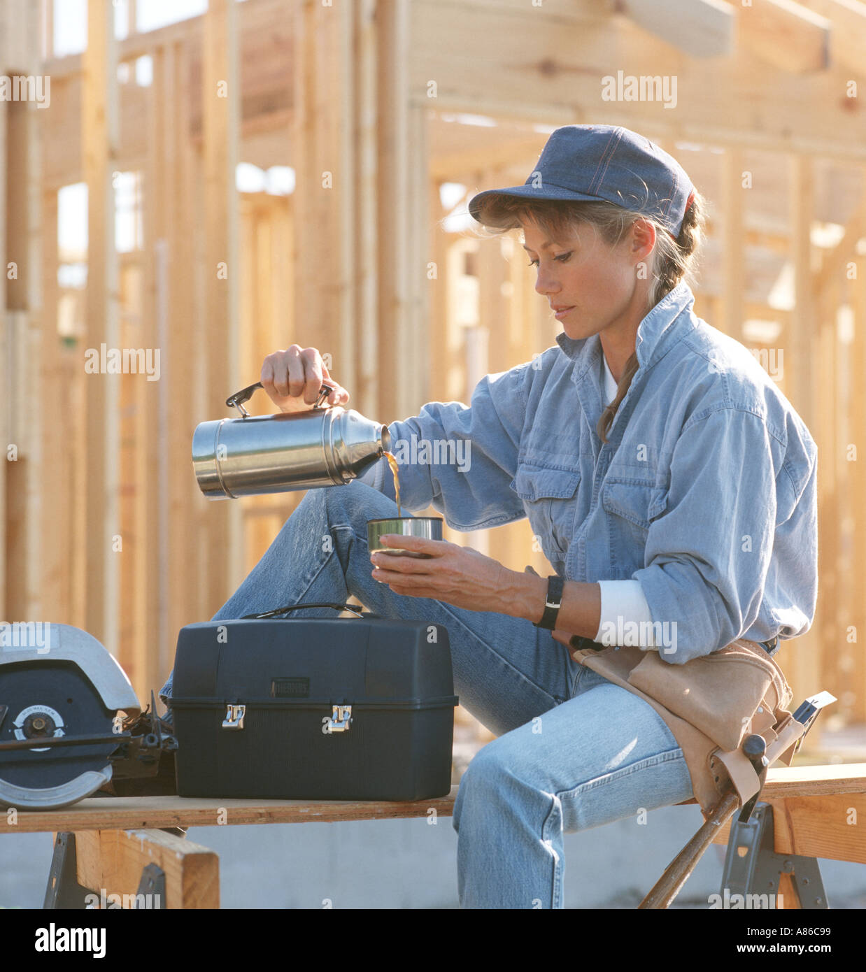 woman construction worker on building site Stock Photo
