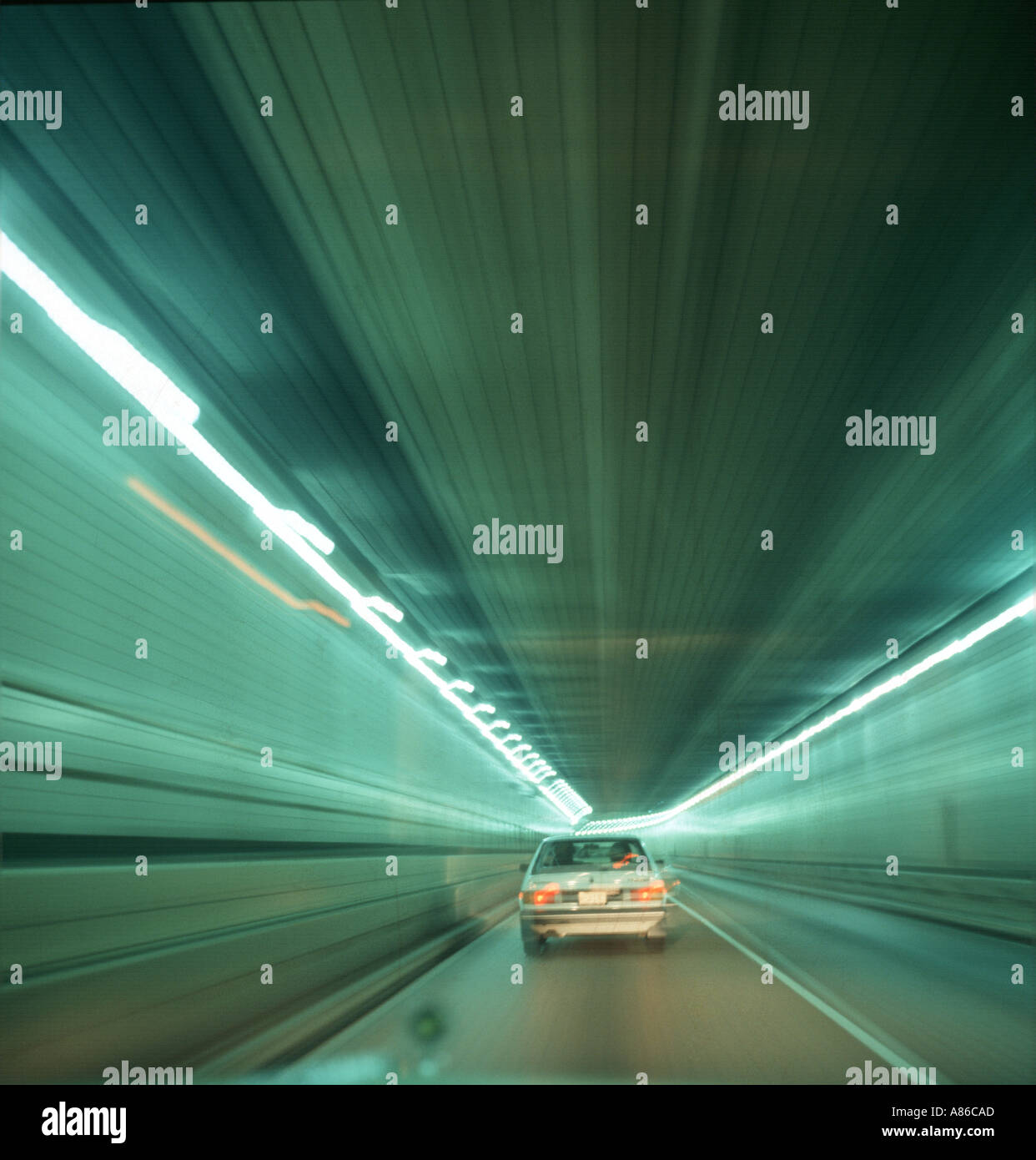 lone car Midtown Tunnel in New York City Stock Photo