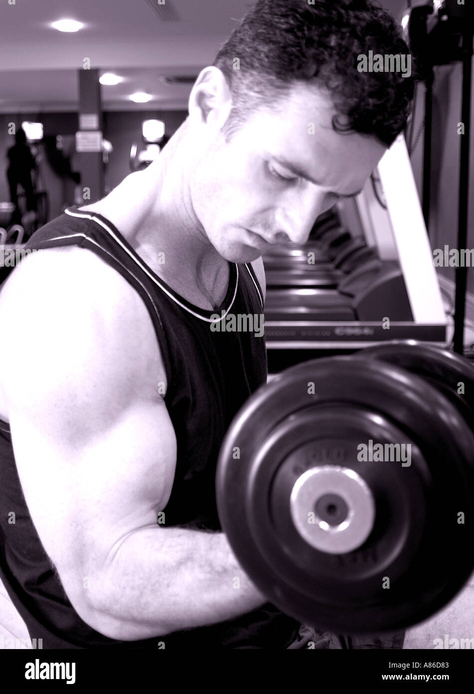 man lifting weights or dumb bells Stock Photo