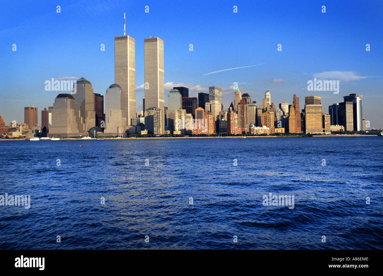 New York City USA Manhattan twin towers sky line Stock Photo