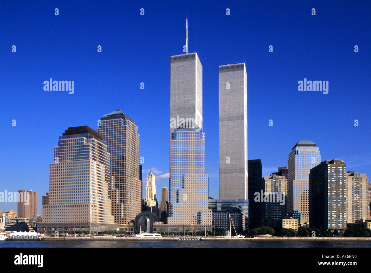 New York City USA Manhattan twin towers sky line Stock Photo