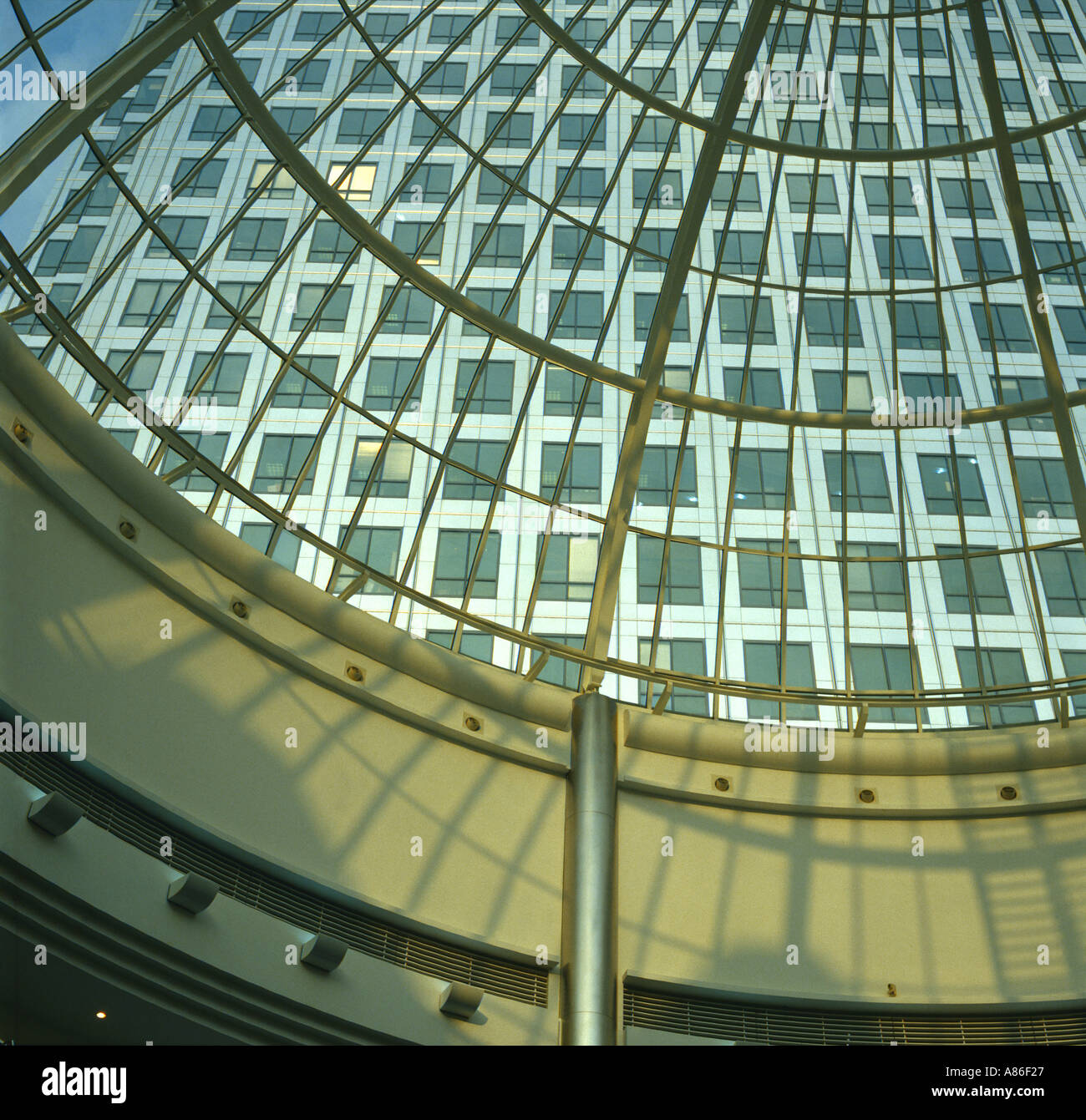 View of the Canary Wharf building Docklands London from inside the ...