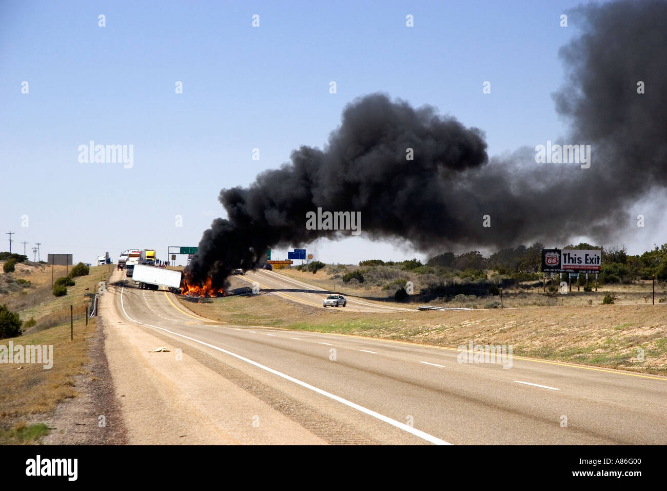 An automobile accident on Interstate 40 east of Moriarty New Mexico Stock Photo Alamy