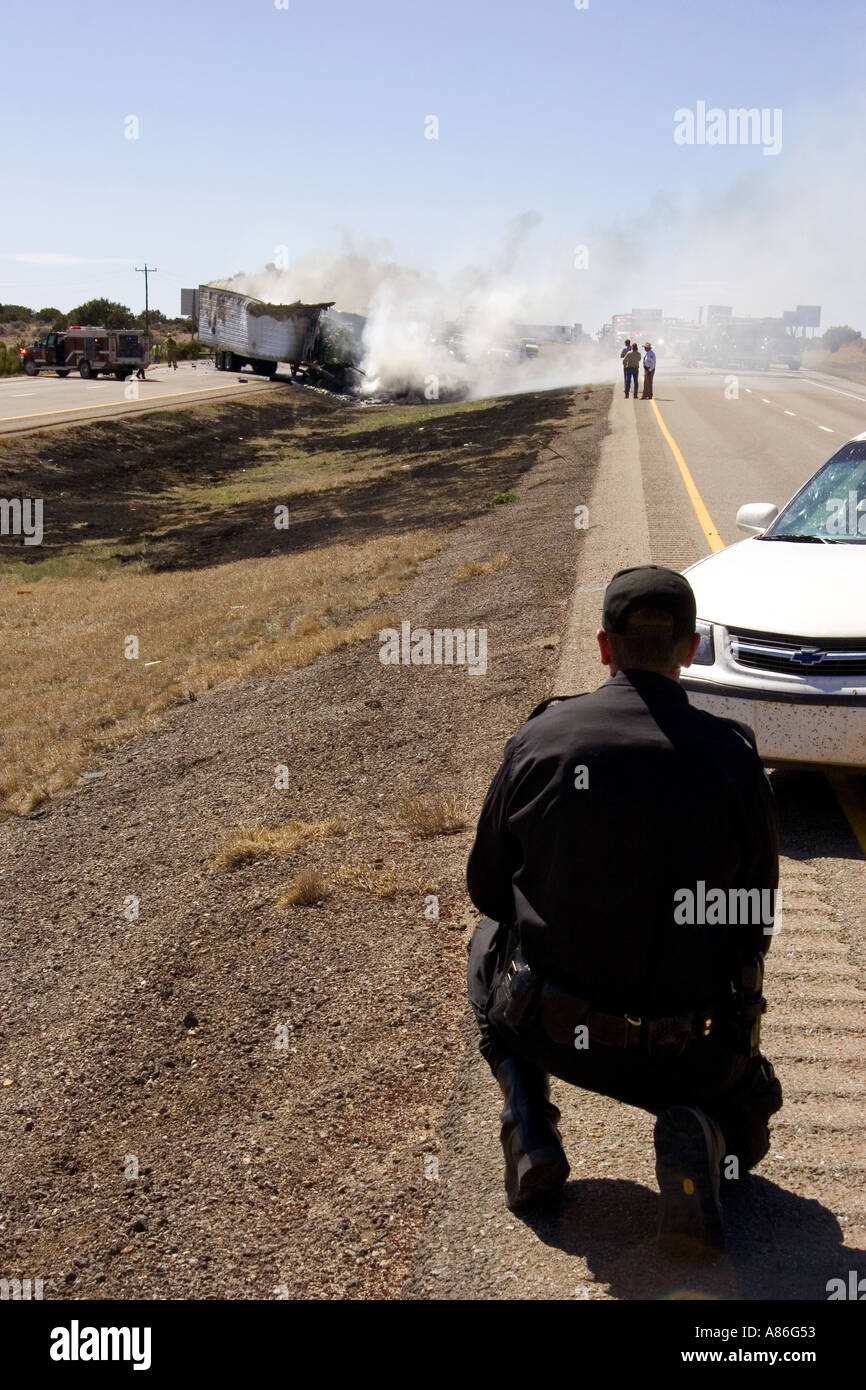 An automobile accident on Interstate 40 east of Moriarty New Mexico