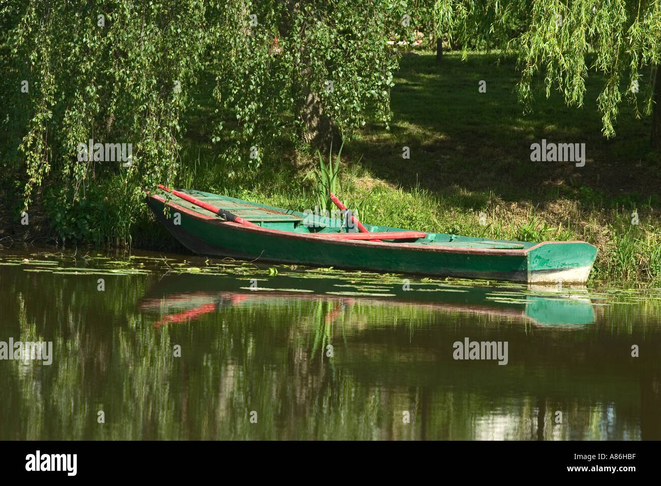 Rowing boat on a french river Stock Photo Alamy