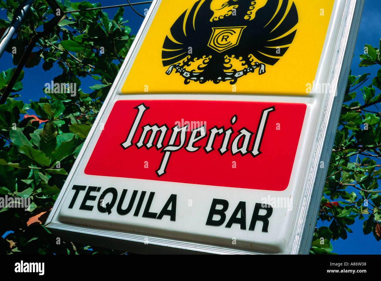 Sign for Costa Rica s famous beer Imperial Stock Photo Alamy