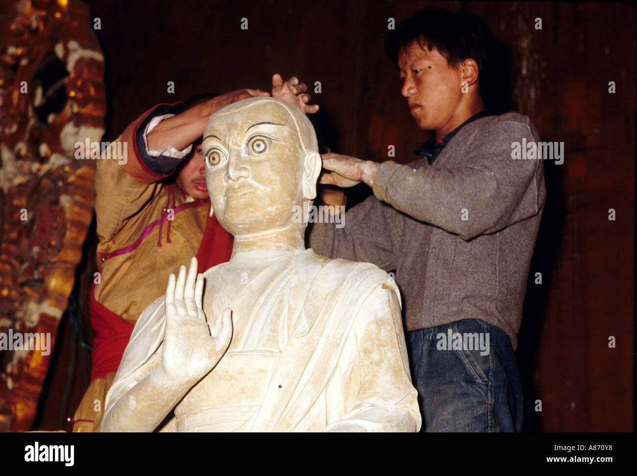 Mongolia inauguaration of a new Buddha statue in the monastery Amarbayasgalant Stock Photo