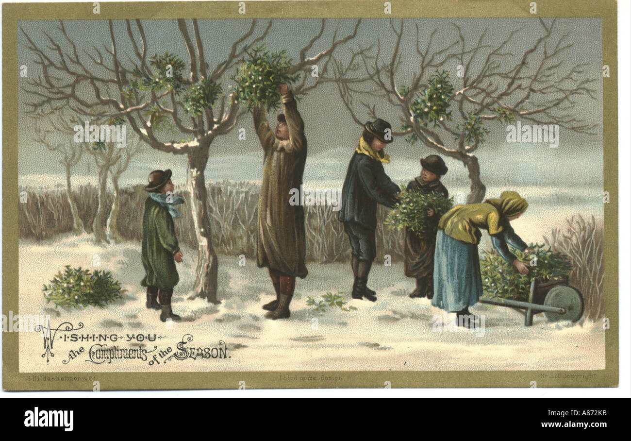 Christmas greeting card circa 1885 Stock Photo