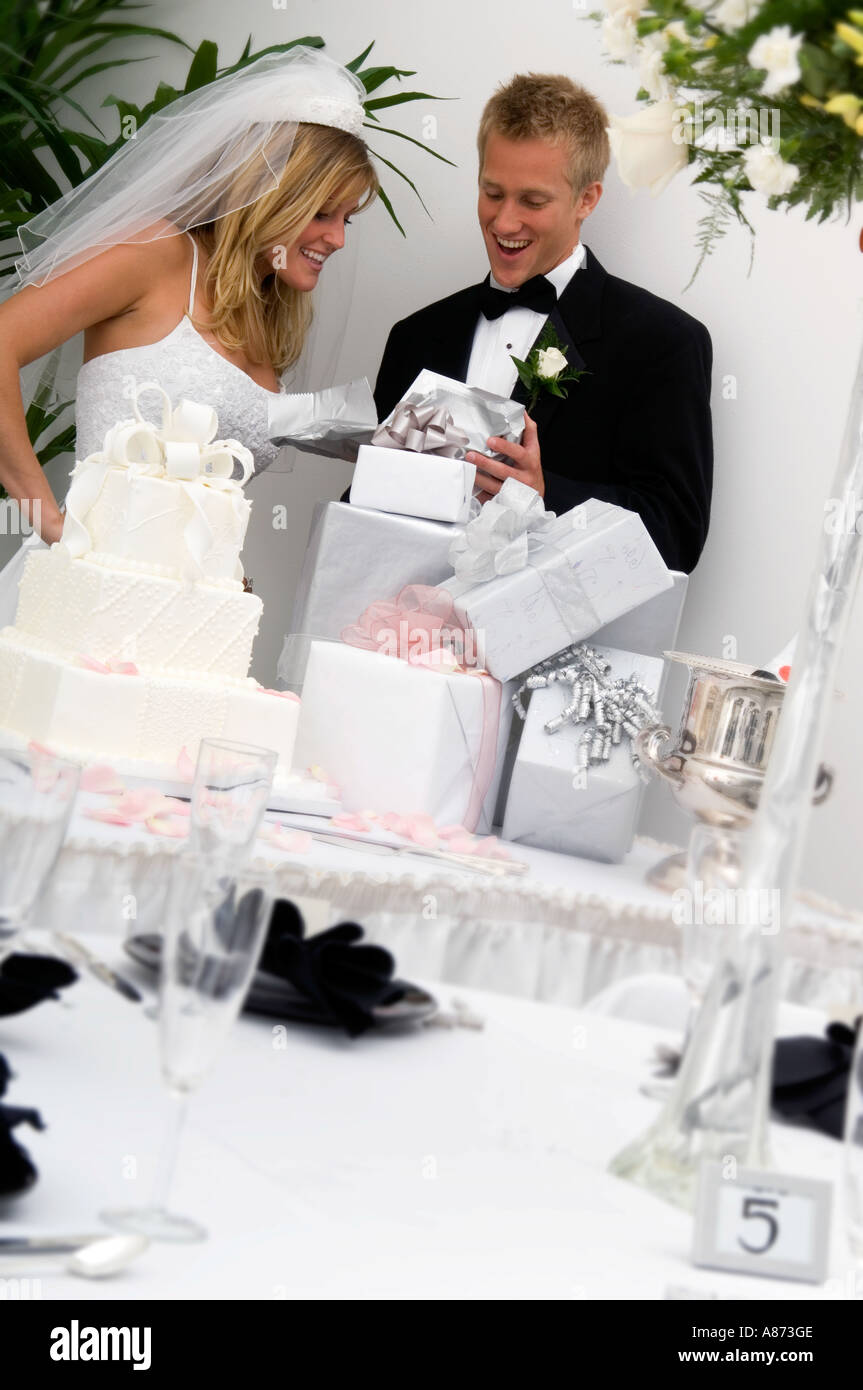 Bride and groom at wedding reception Stock Photo - Alamy