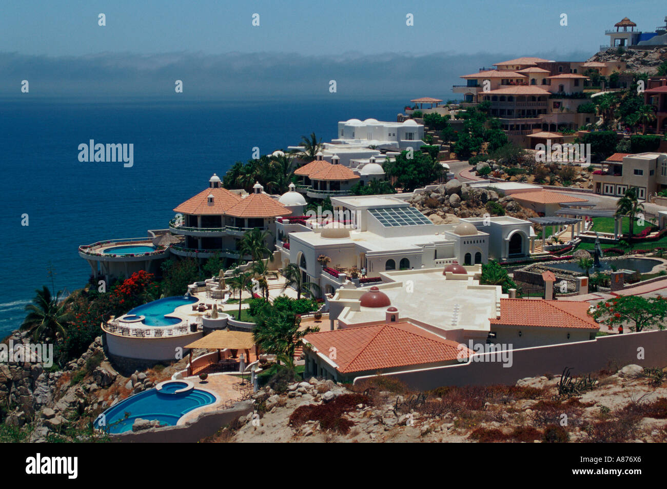 View from above of several expensive houses in Cabo San Lucas Mexico