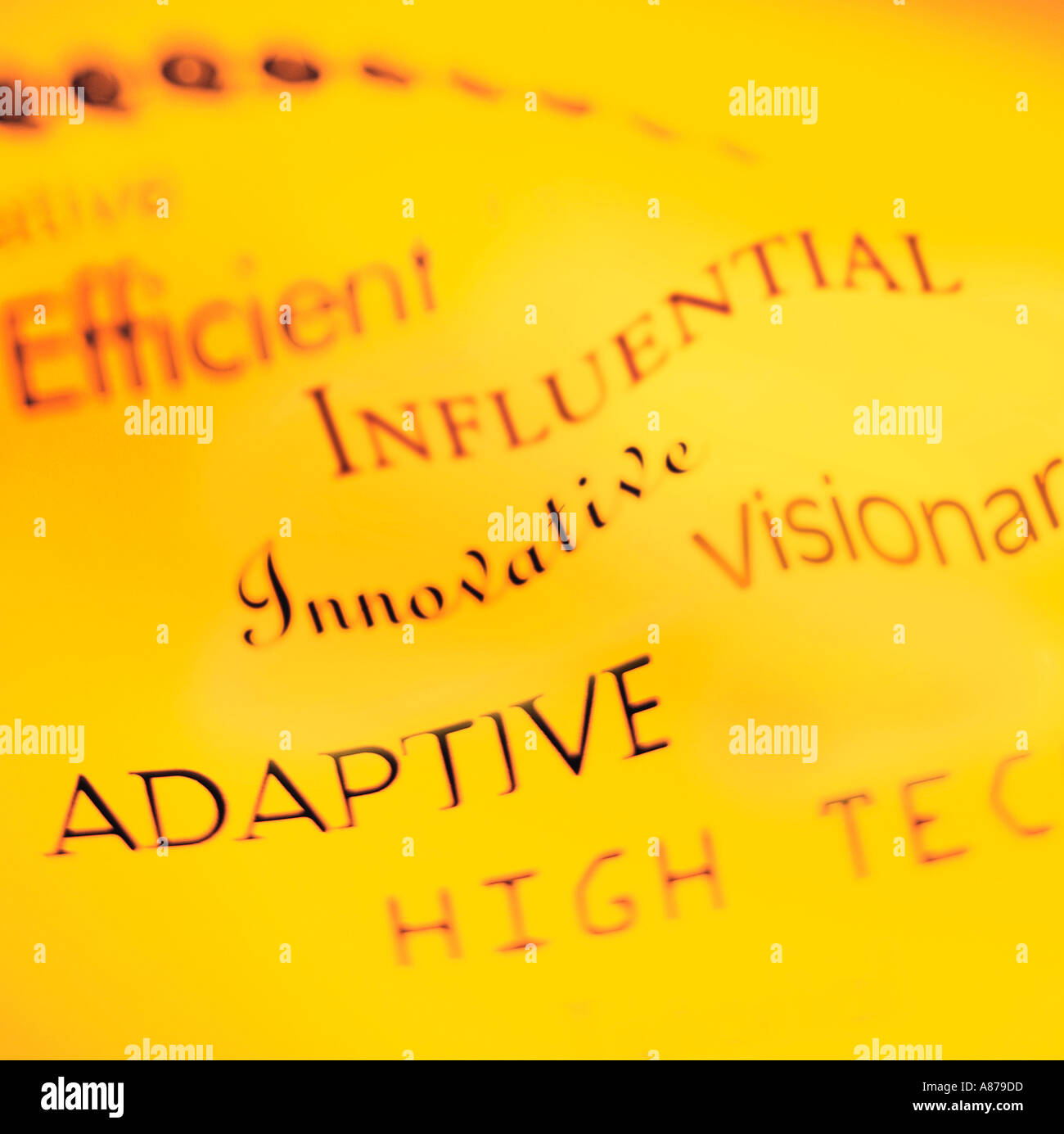 Positive adjectives written on a yellow piece of paper Stock Photo Alamy
