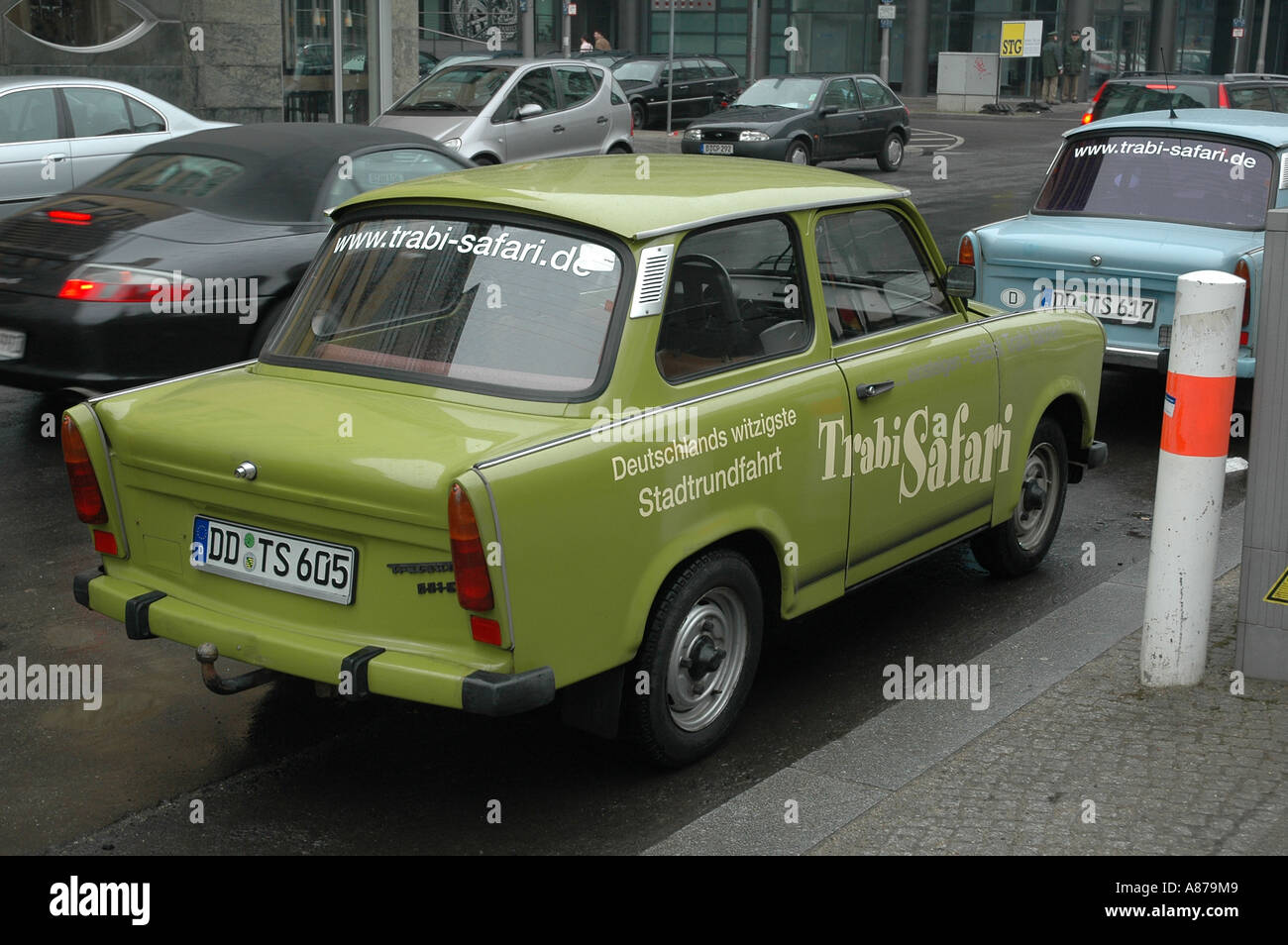 Trabant Car for hire. Trips around former East Berlin Germany Stock Photo