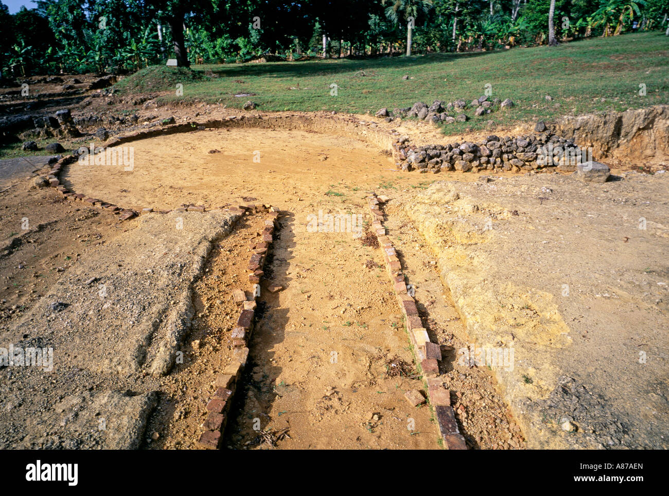 Remains of fortifications at the archaeological site of Concepción de la Vega near the town of La Vega Dominican Republic Stock Photo