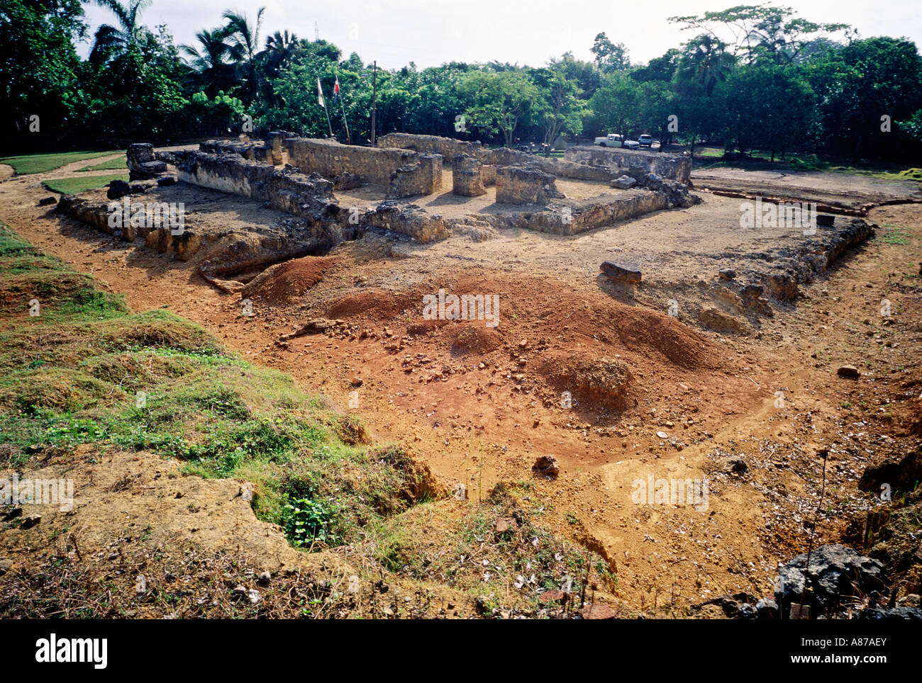 Remains of a building at the archaeological site of Concepción de la Vega near the town of La Vega Dominican Republic Stock Photo