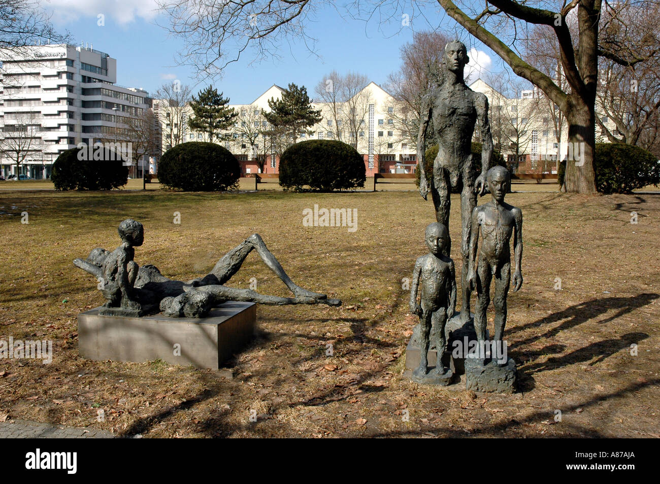 Sculptures of starving African Family in public Square Berlin Germany Stock Photo