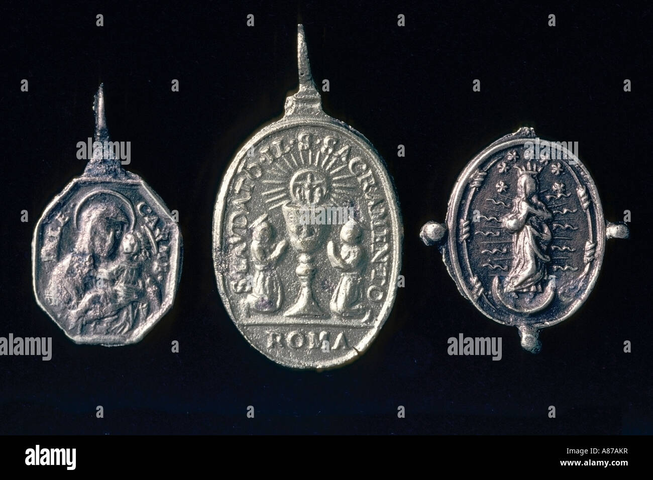 Seventeenth century devotional medals Stock Photo
