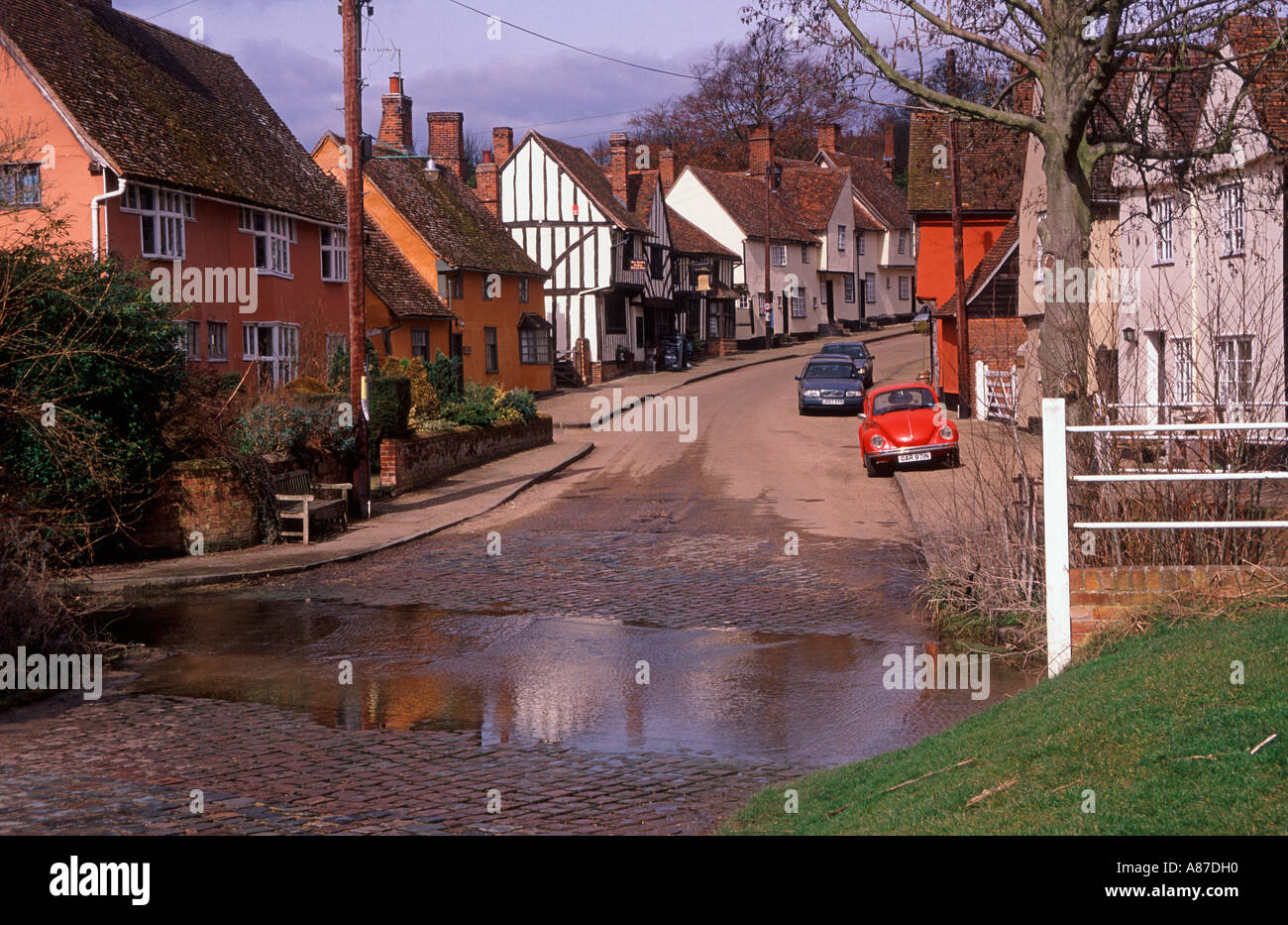 Kersey village street and ford Suffolk England Stock Photo Alamy
