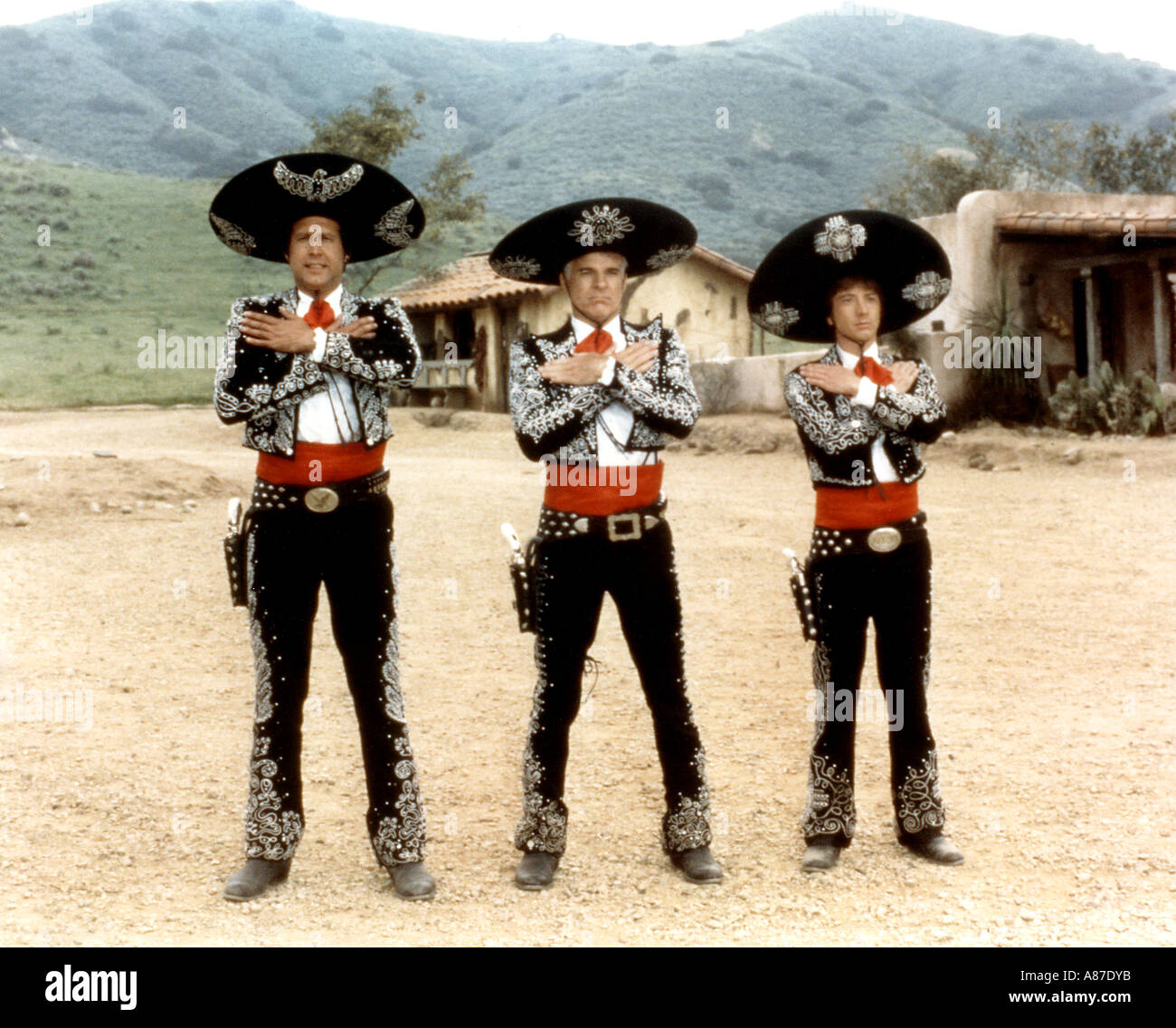 THREE AMIGOS 1982 Orion film with from left Chevy Chase, Steve Martin, Alfonso Arau Stock Photo