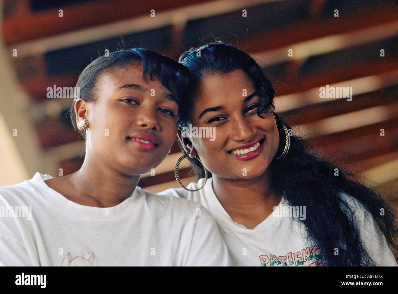 Portrait of two Dominican girls in Northwest Dominican Republic Stock Photo