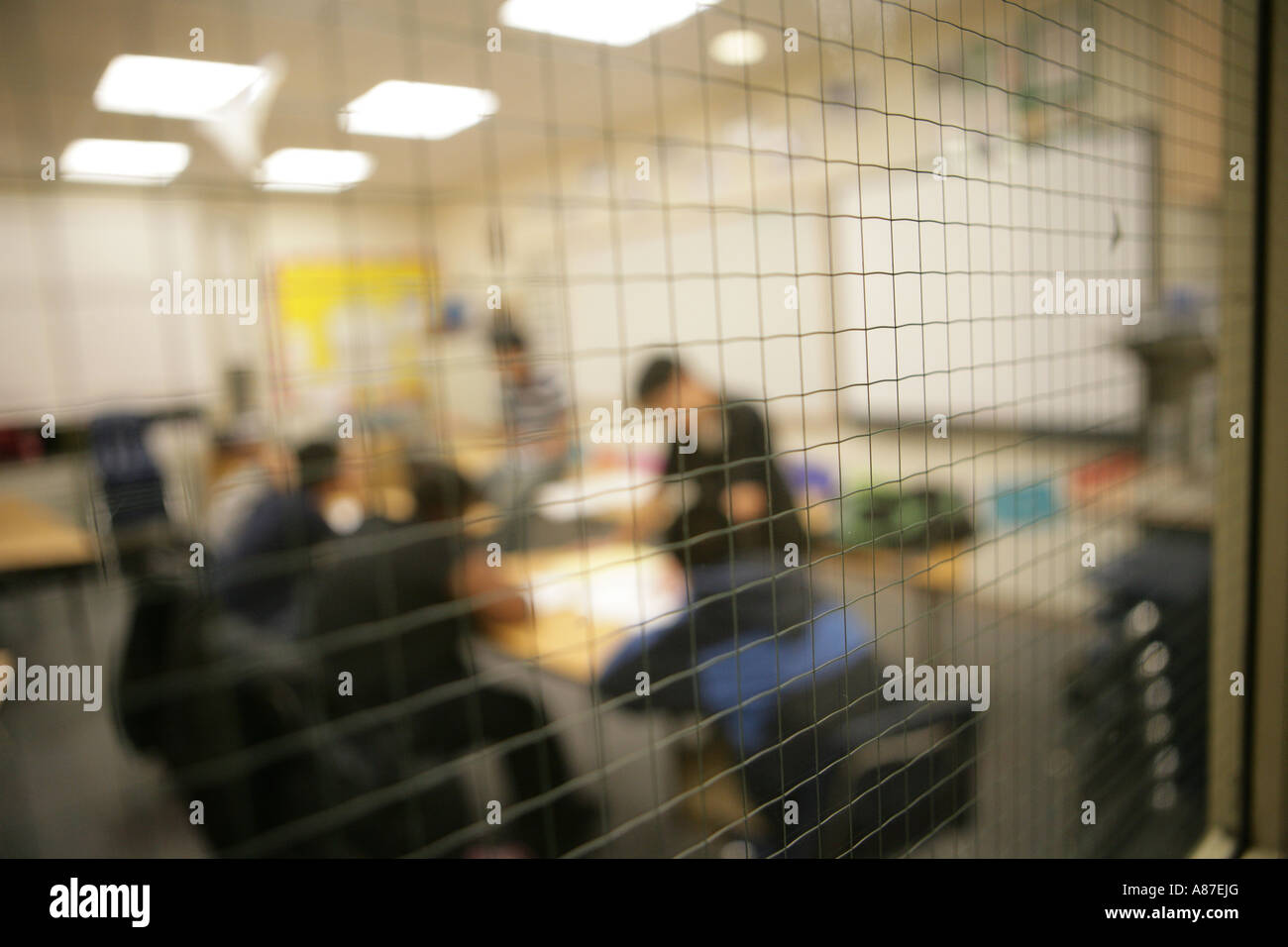 Grate of meshwork in classroom Stock Photo