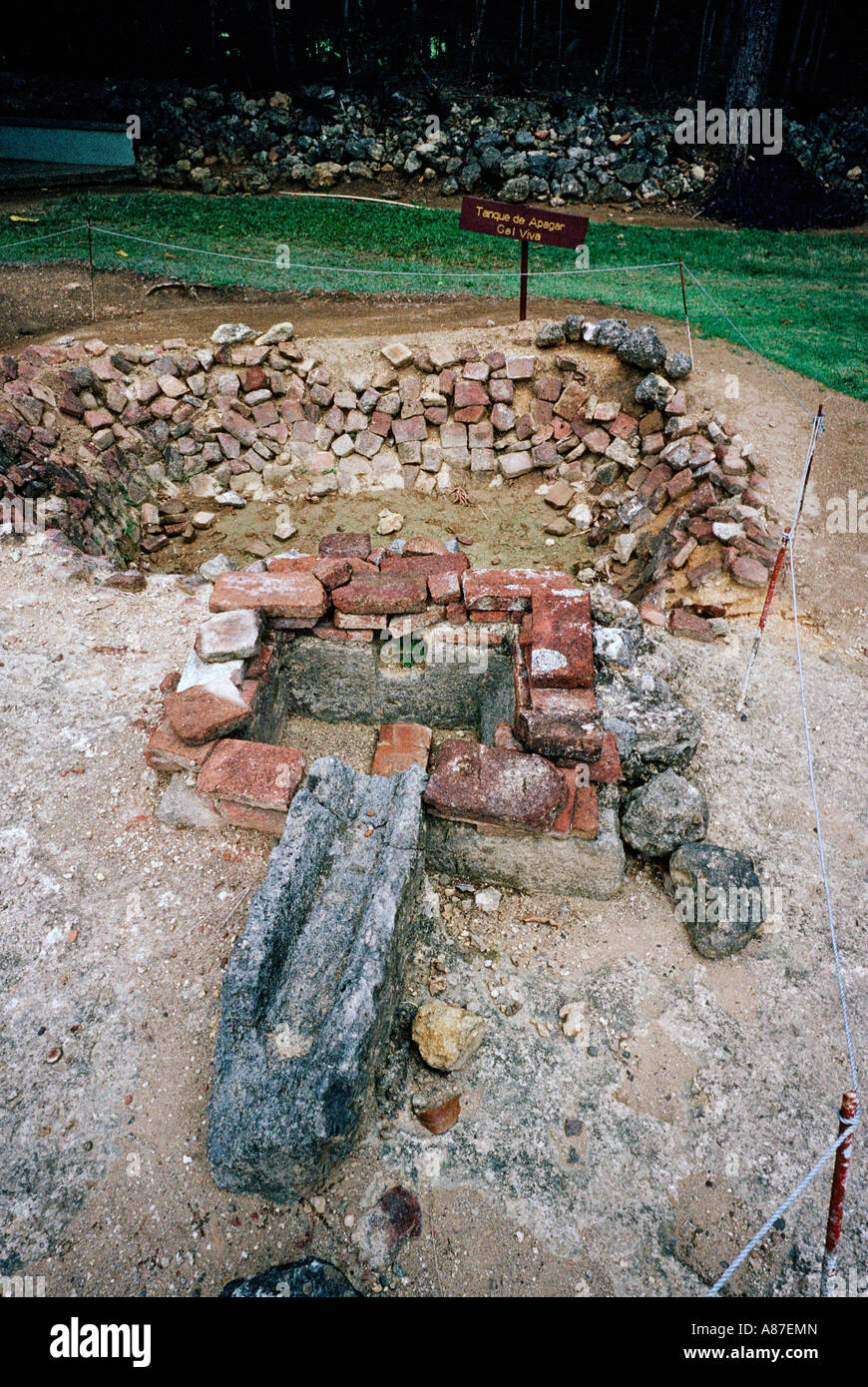 Lime pit at site of Concepcion de la Vega Stock Photo