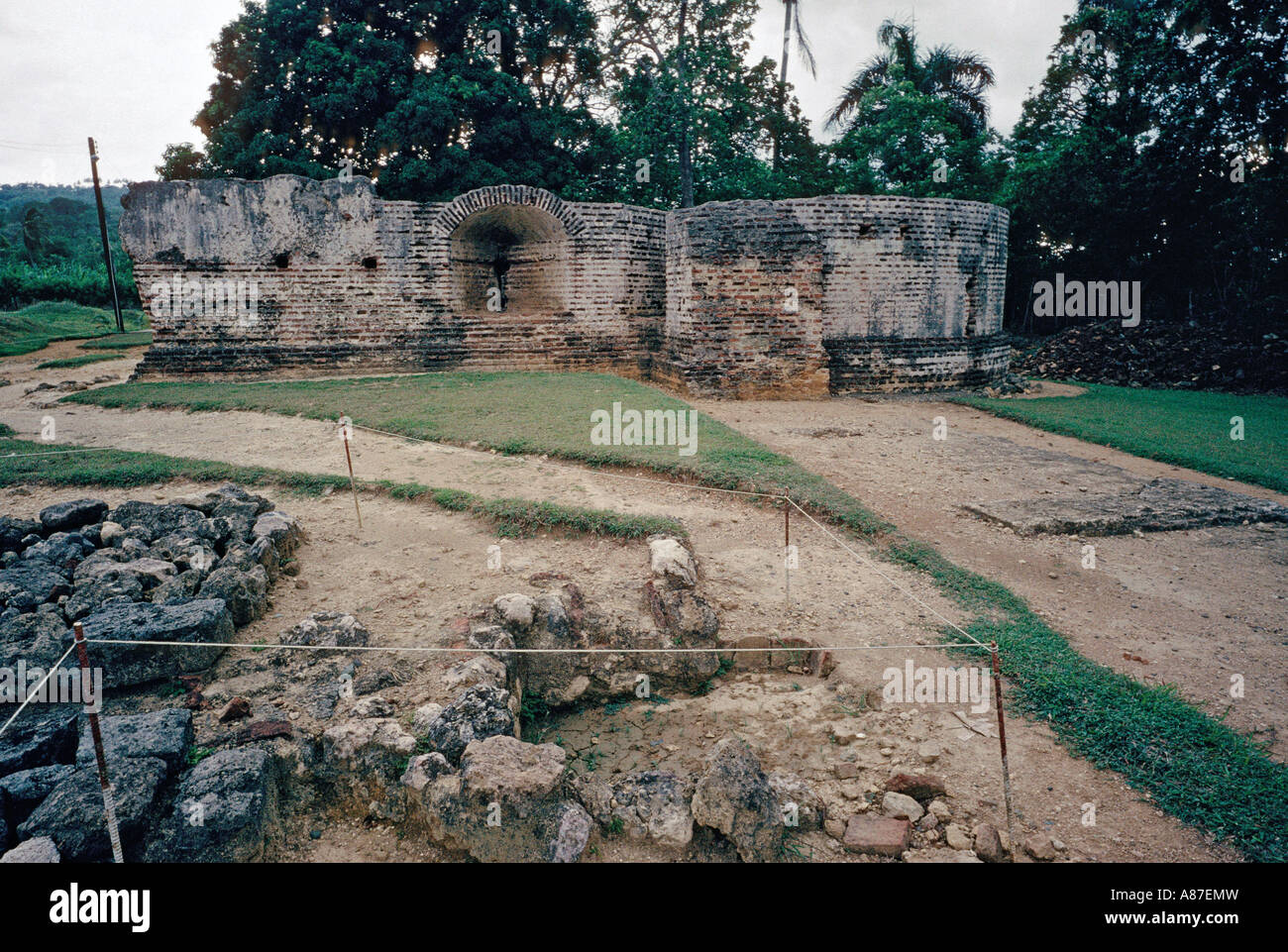 Ruins of an old fortification at the archaeological site of Concepción de la Vega near the town of La Vega Dominican Republic Stock Photo