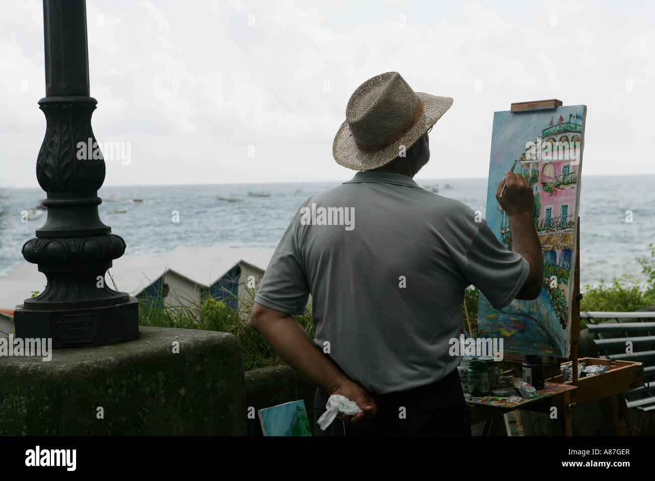 Artist Rearh Artist painting near seaside, rear view Stock Photo - Alamy