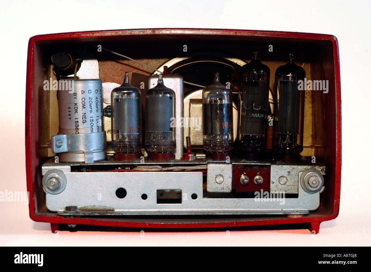 Rear of a vintage tube radio showing components Stock Photo - Alamy