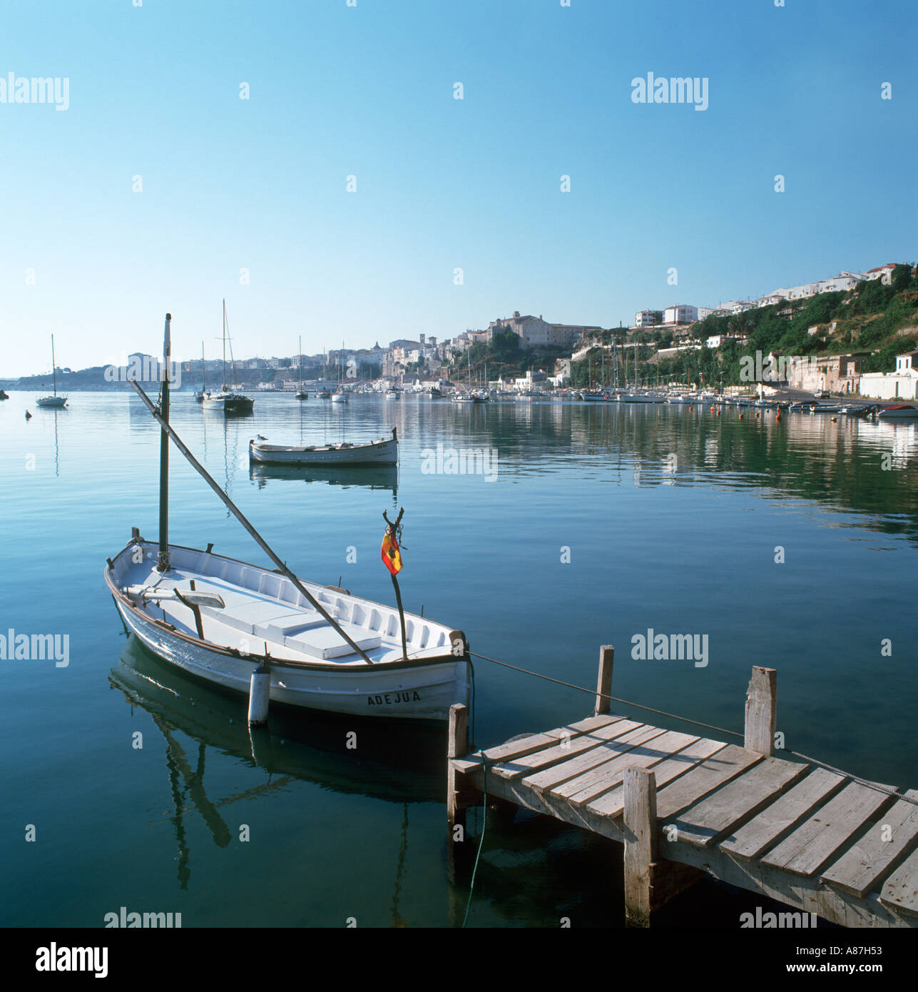 Harbour looking back towards the old city, Mahon, Menorca, Balearic Islands, Spain Stock Photo