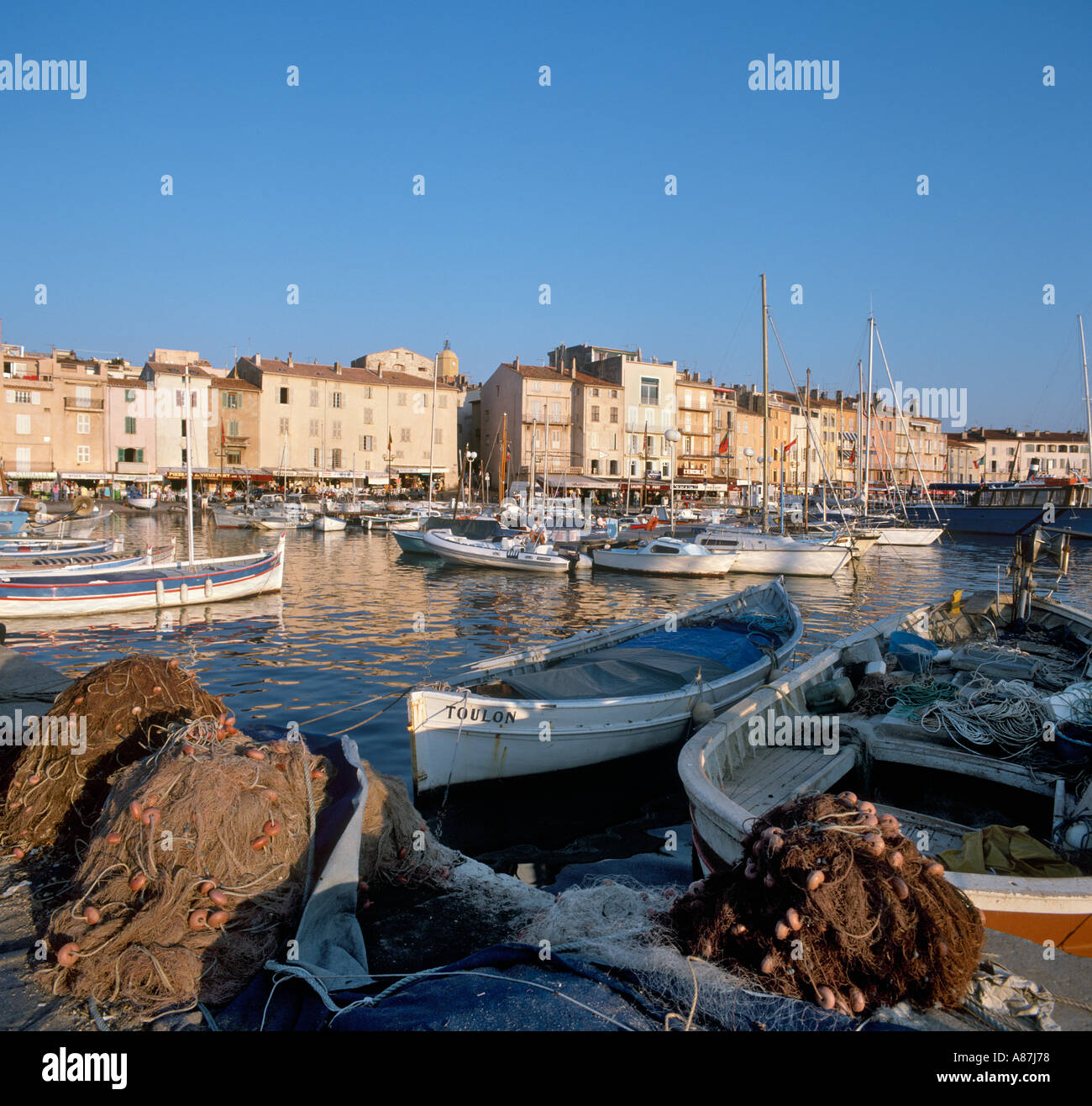 Early evening in the Old Harbour, St Tropez ,French Riviera, France Stock Photo