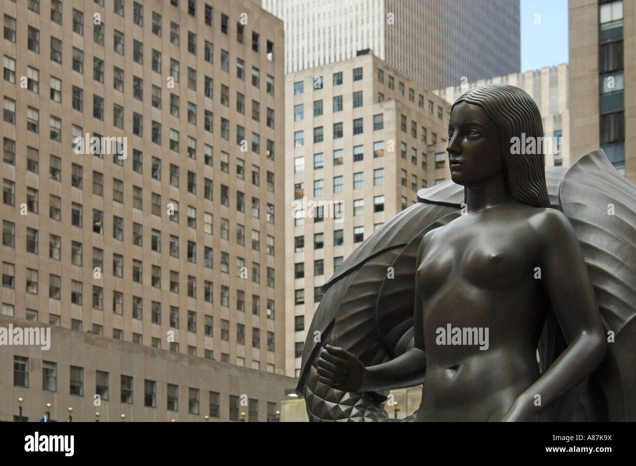 Sculpture of young girl in Rockefeller center New York city USA Stock Photo